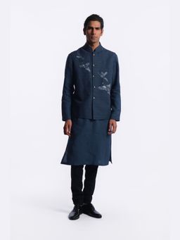 Rohit Bal - Indigo Digital Print Men's Nehru Jacket