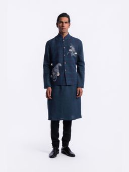 Rohit Bal - Indigo Digital Print Men's Nehru Jacket