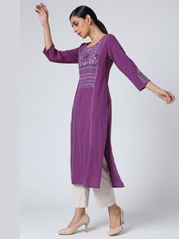 Okhai - Purple Gauhar Mirror Work Hand Embroidery Kurta