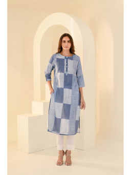 Kameez - Slate Blue Printed Chanderi Kurta Set(Set of 2)