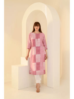 Kameez - Pink Printed Chanderi Kurta Set(Set of 2)