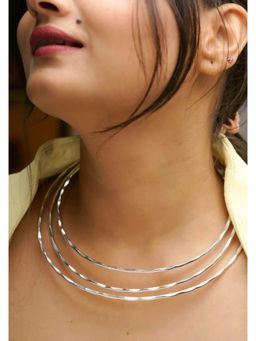 NVR - 3 Layers Oxidized Silver-Plated Statement Choker Necklace