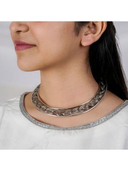 NVR - Silver-Plated Oxidized Statement Choker Necklace