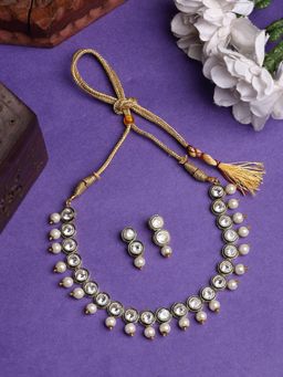 NVR - Gold Plated Round Shape Kundan Studded Short Jewellery Set