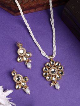NVR - Gold Plated Kundan Studded and Pearls Long Jewellery Set