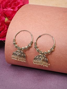 NVR - Ethnic Gold Plated Oxidized Jhumka Earrings