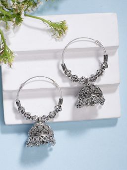 NVR - Handmade Silver Plated Oxidized Traditional Jhumka Earrings