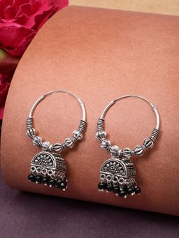 NVR - Oxidized Silver Plated Black Artificial Beads Jhumka Earrings