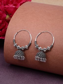 NVR - Ethnic Silver Plated Oxidized Circle Jhumka Earrings