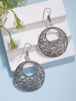 NVR - Ethnic Silver-Plated Oxidized Chandbali Earrings