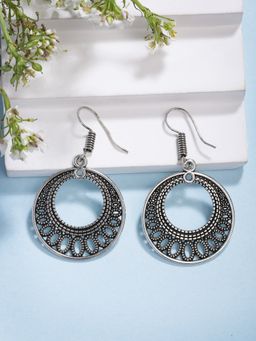 NVR - Ethnic Oxidized Silver-Plated Chandbali Earrings