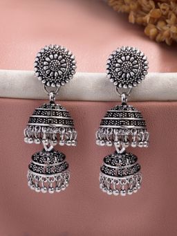 NVR - Silver Plated Oxidized German Silver Jhumka Earrings