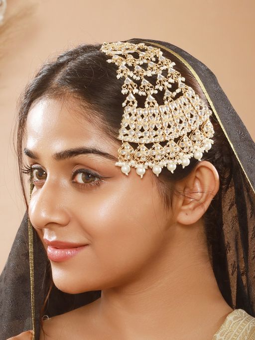 Aatmana Gold-Plated Kundan Studded Jhumar Passa Head Jewellery
