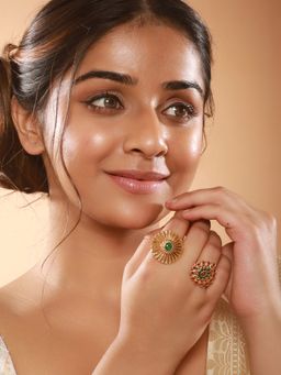 Aatmana - Gold-Plated Stone Studded Adjustable Finger Rings (Set of 2)