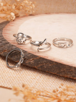 Aatmana - Silver-Plated Adjustable Finger Rings (Set of 4)