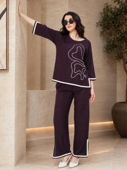 LOTIK - Women's Wine Solid Co-ord Set