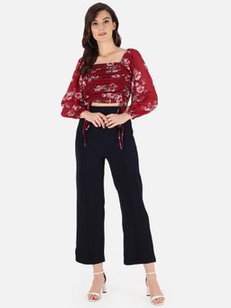 Trend Arrest - Maroon Floral Ruching Top