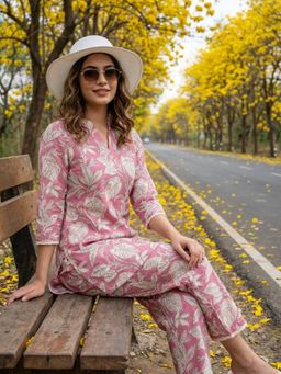 Shaily - Pink Printed Pure Flex Cotton Kurta with Pant