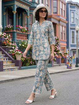 Shaily - Blue Printed Pure Flex Cotton Kurta with Pant