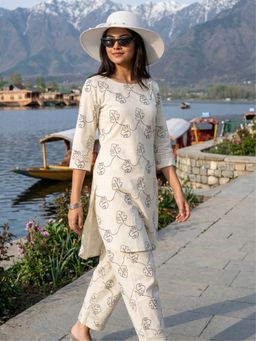 Shaily - Off White Printed Pure Flex Cotton Kurta with Pant