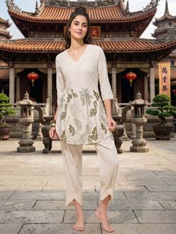 Shaily - Olive Floral Printed Pure Flex Cotton Co-Ord Set