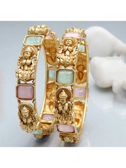 Karatcart - (Set Of 2) Antique Gold Plated Mata Laxmi Rajwadi Temple Bangles for Women