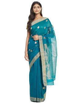Fabindia - Teal Chanderi Cotton Silk Saree