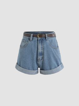 Cider - Denim Shorts With Belt (Set of 2)