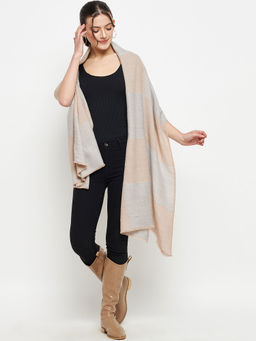 Creative Line - Grey and Beige Self Design Knitted Woven Stole