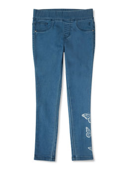Gini & Jony - Girls Blue Solid Cotton Jeggings Elasticated
