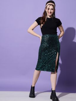 Trend Arrest - Green Sequin Pary Skirt