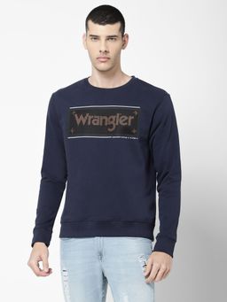 Wrangler - Men Printed Navy Sweatshirt (Regular)