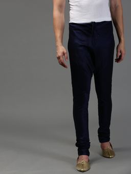 Sanwara - Mens Solid Deep Blue Colour Art Silk Payjamas