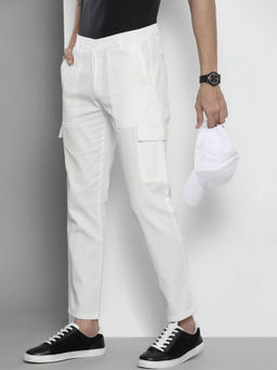 The Indian Garage Co - White Solid Regular Fit Cargo