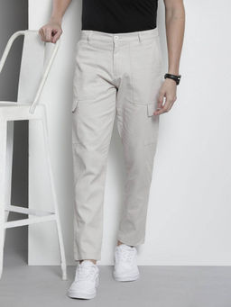 The Indian Garage Co - Cream Solid Regular Fit Cargo