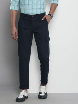 The Indian Garage Co - Navy Blue Solid Regular Fit Cargo