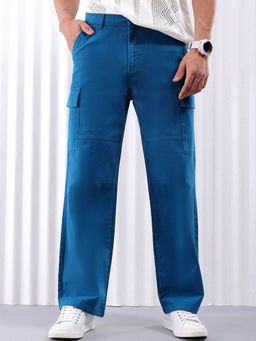 The Indian Garage Co - Blue Solid Relaxed Fit Cargo