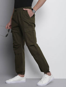 The Indian Garage Co - Olive Solid Relaxed Fit Joggers
