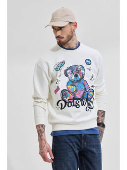 Snitch - Off White Printed Relaxed Fit Sweatshirt