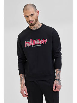 Snitch - Black Printed Relaxed Fit Sweatshirt