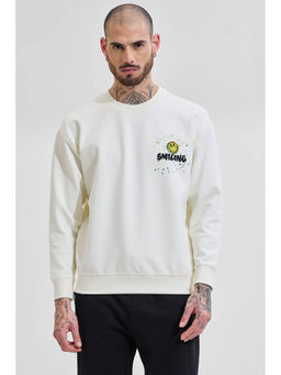 Snitch - Off White Printed Relaxed Fit Sweatshirt