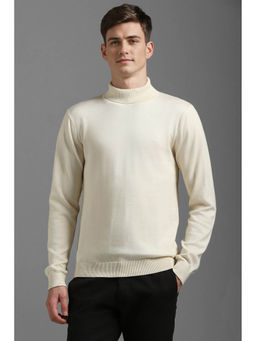 Louis Philippe - Cream Solid Regular Fit Sweater