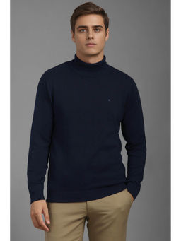 Louis Philippe - Navy Blue Solid Regular Fit Sweater