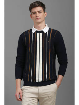 Louis Philippe - Black Stripes Regular Fit Sweater