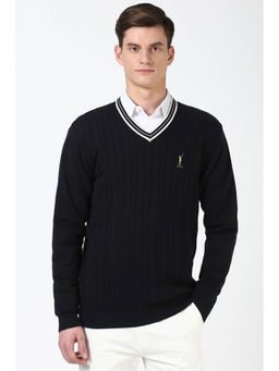Peter England - Black Self Design Regular Fit Sweater