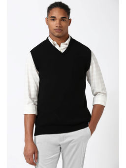 Peter England - Black Solid Regular Fit Sweater