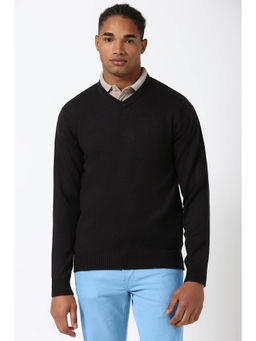 Peter England - Black Solid Regular Fit Sweater