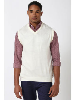 Peter England - Cream Solid Regular Fit Sweater