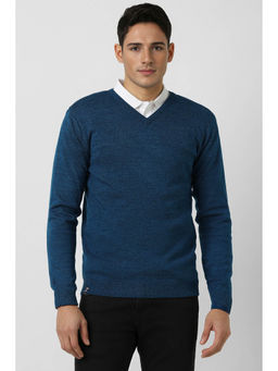 Peter England - Blue Solid Regular Fit Sweater