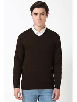 Peter England - Brown Solid Regular Fit Sweater